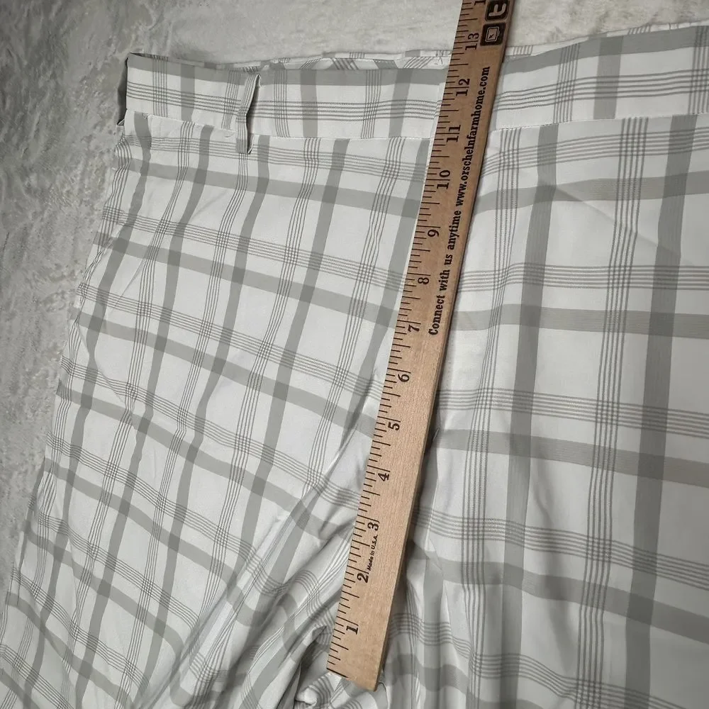 Nike Golf Dri Fit Mens Size 40 Grey White Plaid Shorts Chino Flat Front Stretch‎